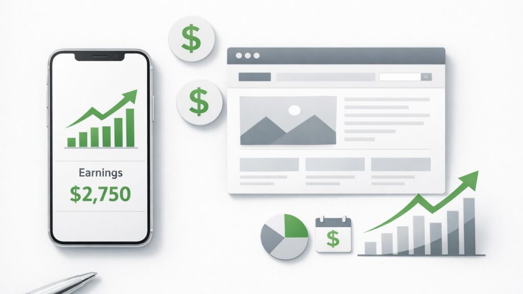 Мобильный телефон и график растущего дохода на сайтах