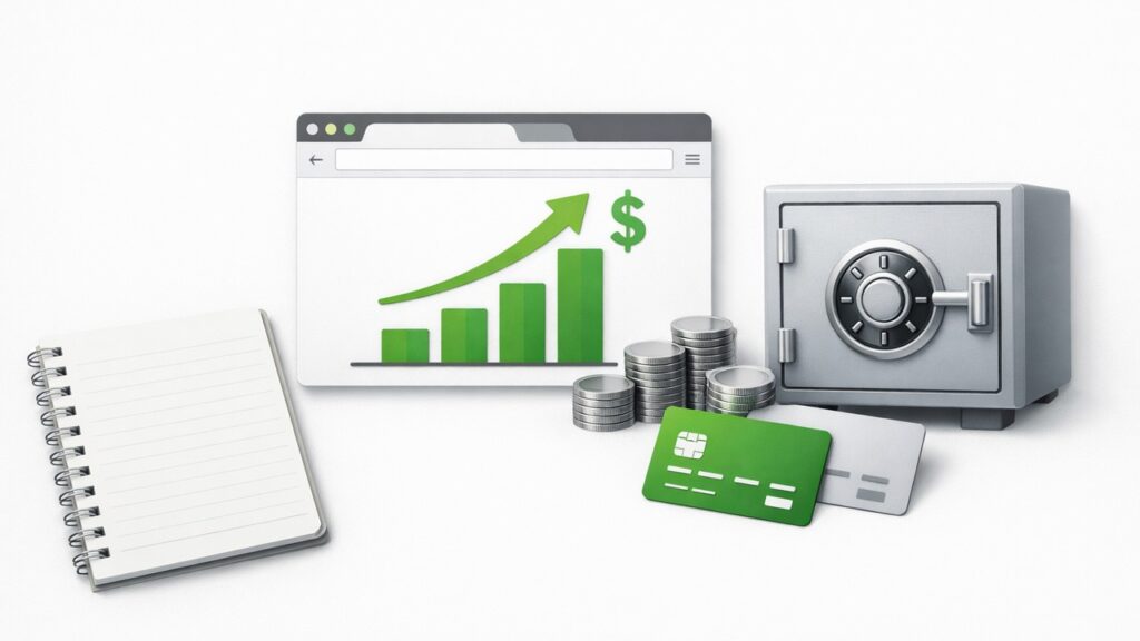 График дохода, сейф и кредитные банковские карты