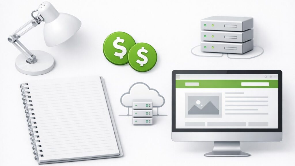 Блокнот, монитор, сервера и сайт